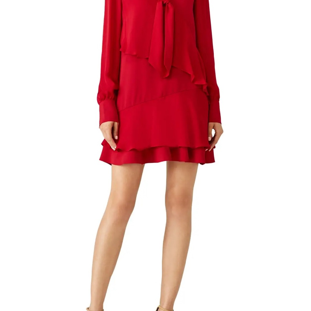 Parker red kenji combo mini long sleeve dress